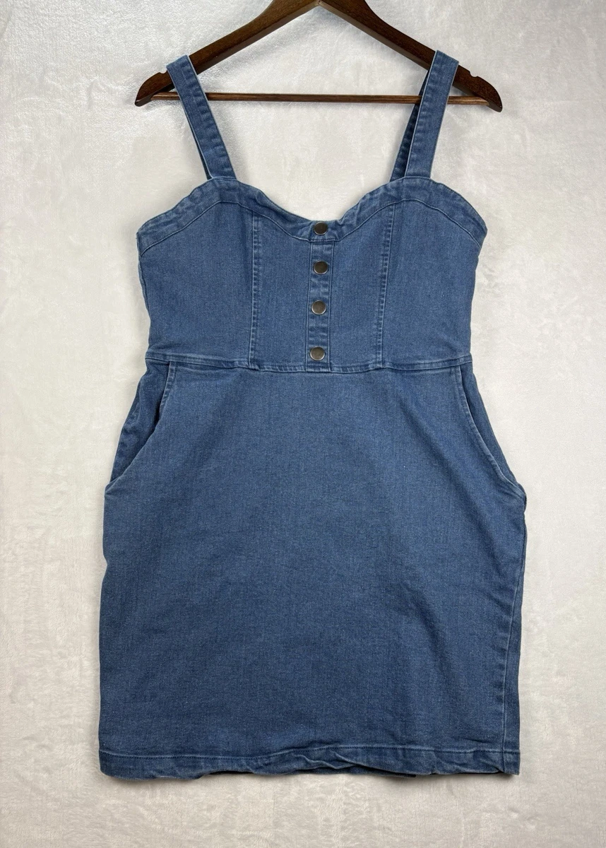 rue 21 denim dress Rue 21 Ruffled Elastic Neckline Denim-look Dress Size S