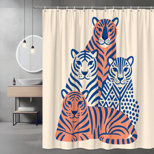 Tiger Cat Shower Curtain Blue Coral Animal Print