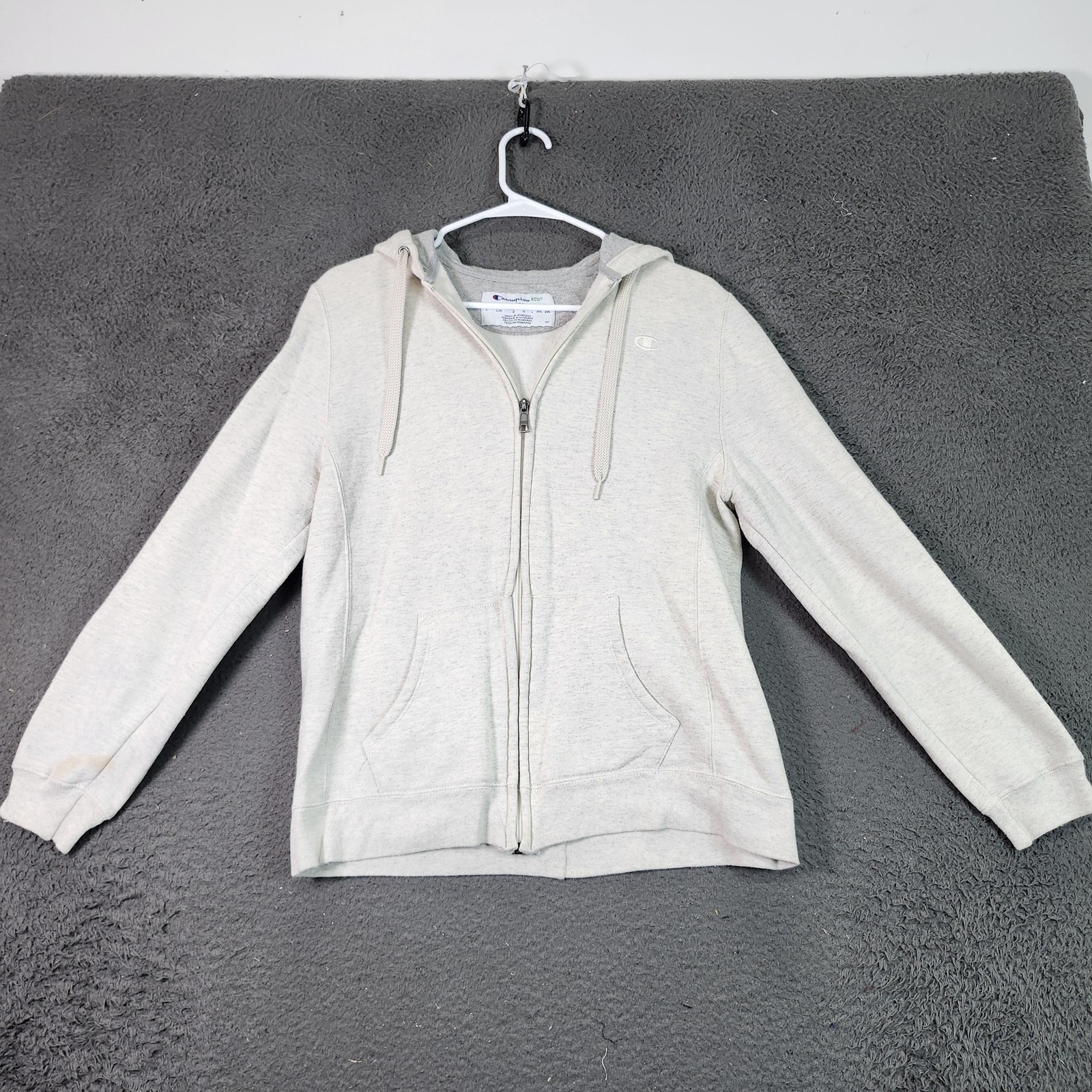 Champion Eco Hoodie Mens Large Gray Full Zip Fleece Sweatshirt Athletic Logo