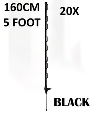 20 x 5ft (160cm) Electric Fence Black Poly Posts Stakes tape rope horse paddock