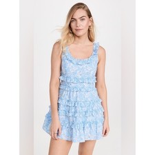 LoveShackFancy Pippy Dress Spa Blue Floral Ruffle Mini Dress 8