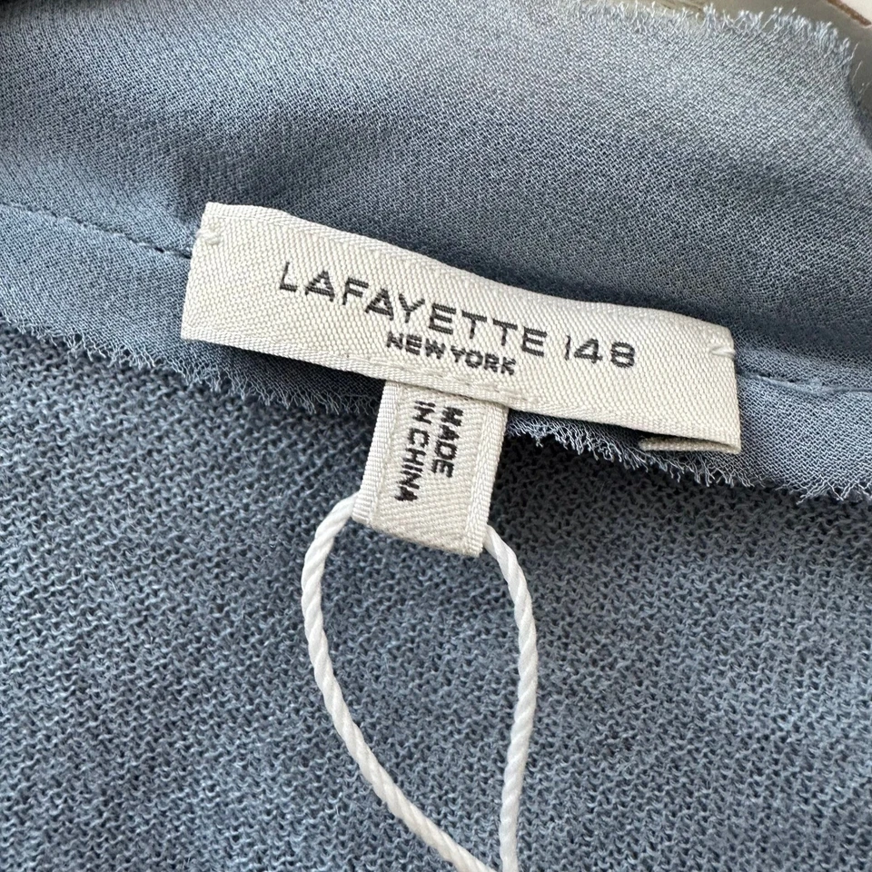 Cárdigan Suéter Azul Lafayette XXS Chifón Seda Borde 100% Cachemira - Leer Foto 4 de 4