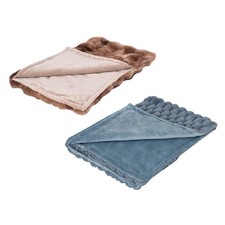 Faux Fur Pet Blanket Blue Biege Throw 110x75cm Reversible Dog Cat Puppy Fluffy