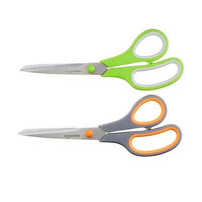 Amazon Basics Multipurpose Stainless Steel Scissors 2-Pack, Green and Grey