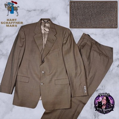 VTG Hart Schaffner Marx Birdseye Suit Men 44L Brown Wool Union Made USA Retro