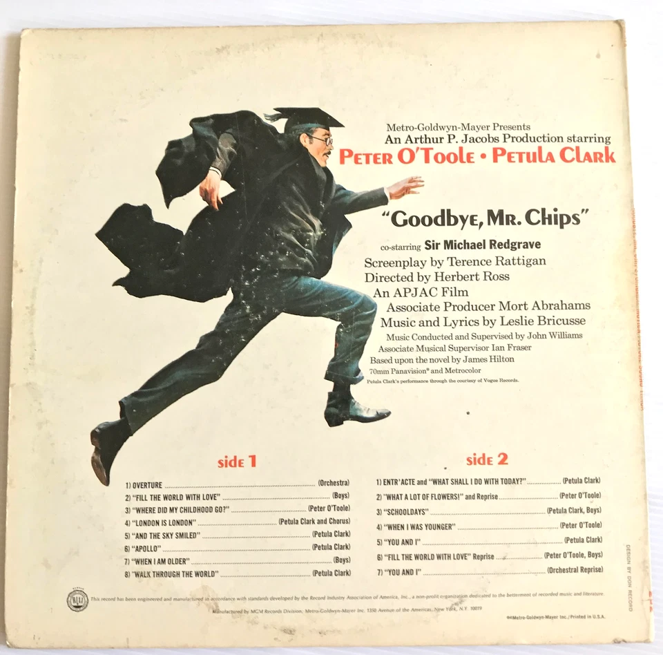 Goodbye Mr. Chips Soundtrack Vinyl LP Peter O'Toole, Petula Clark, John Williams - Image 2 of 4