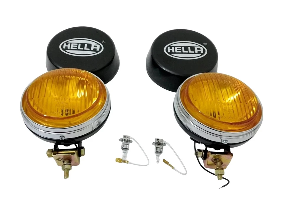 Pair Hella Round Fog Lamp Yellow Glass + Cover With H3 12V 55 Bulb Universal - image 2 of 4