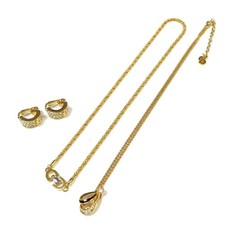 Christian Dior Jewelry 3 set of Gold-tone Rhinestone Necklace Cuff earrings F094