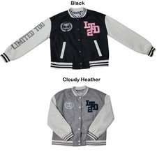 Limited Too Girls Varsity Easy Care Button Closure Bomber Jacket