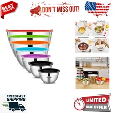 7-Piece Metal Mixing Bowl Set with Lids, Stainless Steel, Cooking, Nesting Desig
