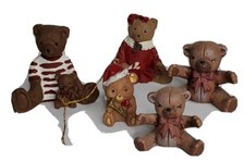 Teddy Bear Figurines Ceramic Resin 1.5-2.25 inches 5 Piece Lot Assorted Brown J2