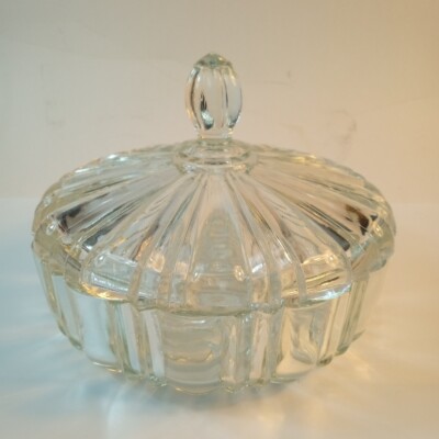 Anchor Hocking Glass Old Cafe Pattern Covered Candy Bowl C1936-1940 Vtg