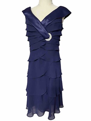 Alex Evenings Women's Blue Chiffon Ruffle Party Cocktail Dress
