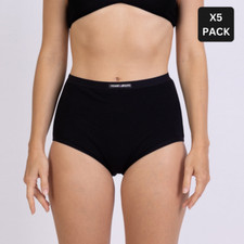 5 Womens Full Briefs Black High Waist Cotton Comfort Soft Underwear S M L XL XXL