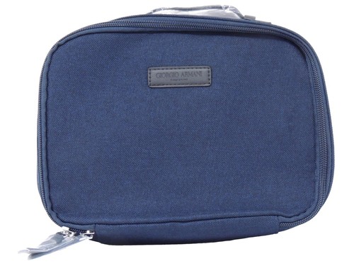 GIORGIO ARMANI NAVY DENIM TOILETRY COSMETIC SMALL TRAVEL BAG NEW - Picture 1 of 4