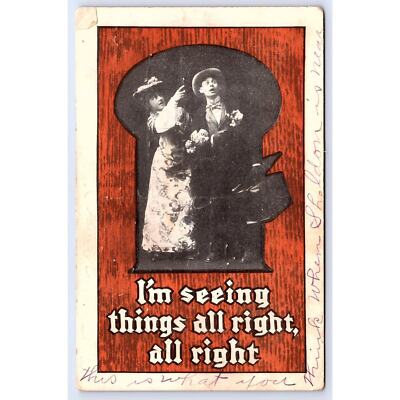 1908 Edwardian Couple Romance I'm Seeing Things All Right Barnum Postcard 01224