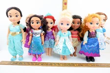 Lot of 8 Disney Toddler Princess Dolls 14”-16”H -Clothing, some w/shoes & sound