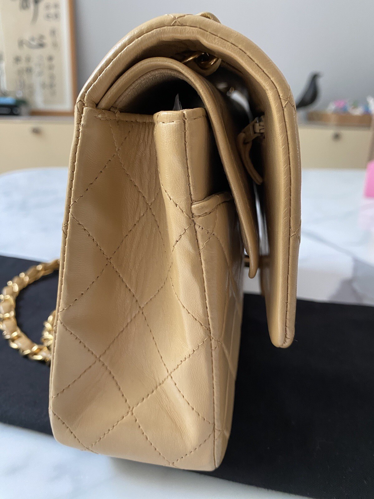 Authentic Vintage Chanel Timeless Classic Double Flap Bag Beige image 9