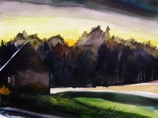  Original Landscape Farm Evening Watercolor Impressionism