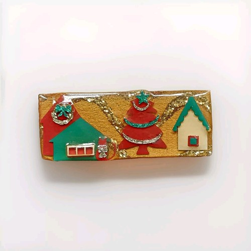 Vtg Lucinda House Christmas Brooch House Pins by Lucinda Signed Rectangle Cat - Picture 2 of 7