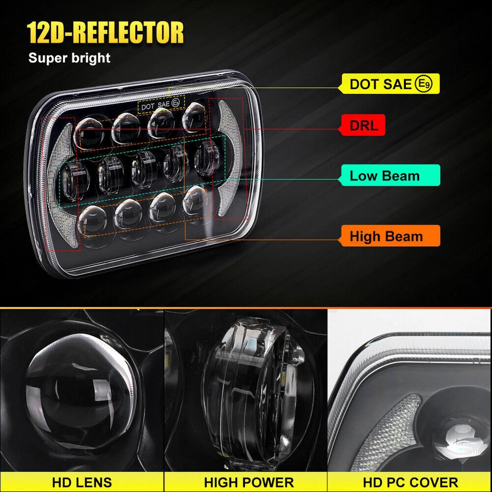 5x7" 7x6" LED Headlight Hi/Lo Sealed Beam DRL For Ford F600/700/800 FT900 F-100 - Image 3 of 4