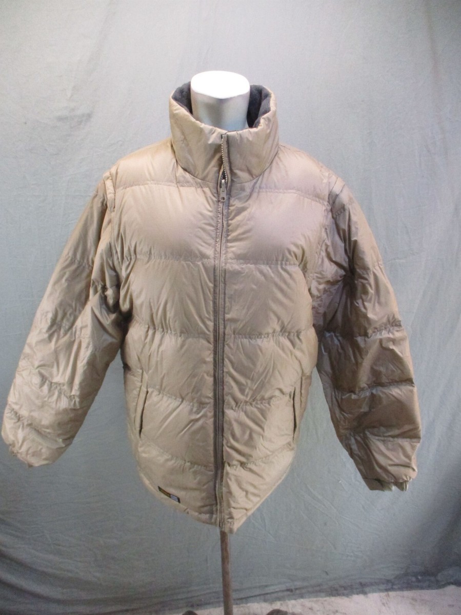 LACHELN Size L Mens Beige 100% Nylon Down Feather Full Zip Puffer