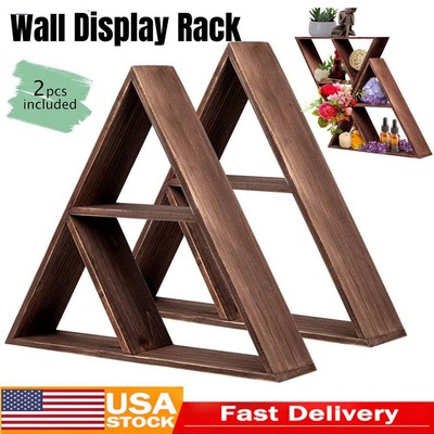 2X Triangular Frame Wood Floating Shelf Bookshelf Wall Storage Unit Display Rack