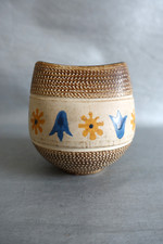 Ceramic vase with scarified decoration and floral frieze stylized Germany 20th century