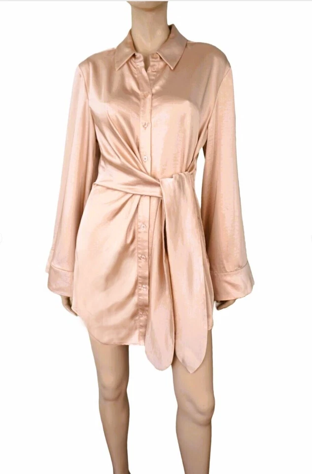 Vestido Camisa SONG of STYLE Talla S Marta Fawn Satinado Manga Kimono TOTALMENTE NUEVO Foto 3 de 4