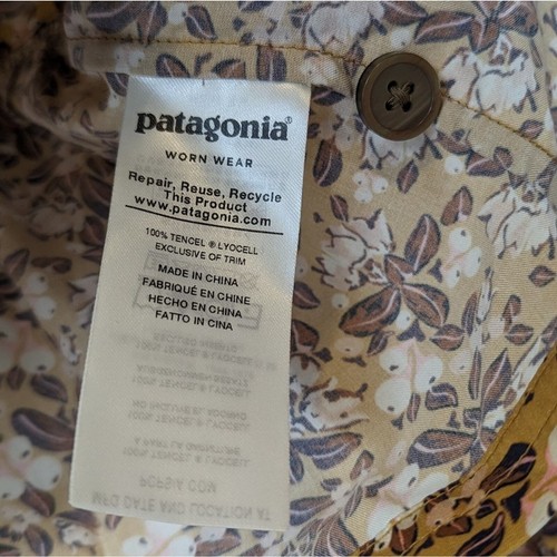 Patagonia Shallow Moon Flowy Boho Floral Blouse Mountain Cranberry Glyph Gold XS - Picture 7 of 8