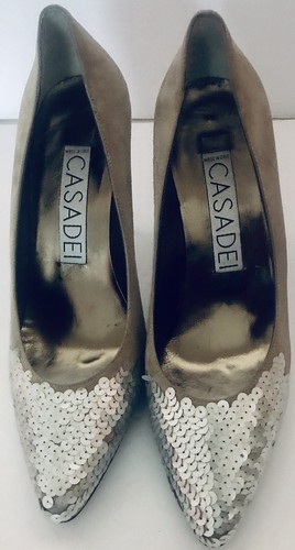 Casadei Women’s Gray Pump Suede Sequins Silver Shoes Size 8.5/38.5M Dust Bag Inc - Picture 2 of 12