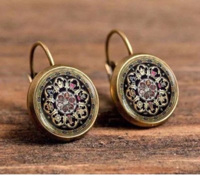 Boucles D'oreilles Dormeuses Bronze Avec Cabochon Poules (20mm) - Orange, Alliage, Fournies Avec Pochette Cadeau