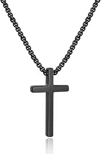 Cross Necklace for Men, Silver Black Gold Stainless Steel Plain Cross Pendant Ne