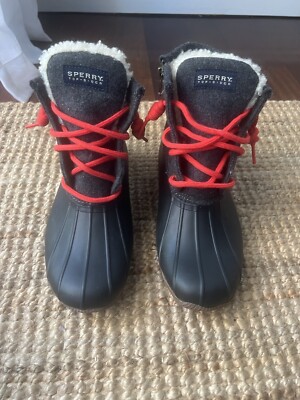 Women's Sperry® for Shearwater Flannel Boots Size Black Red  Laces