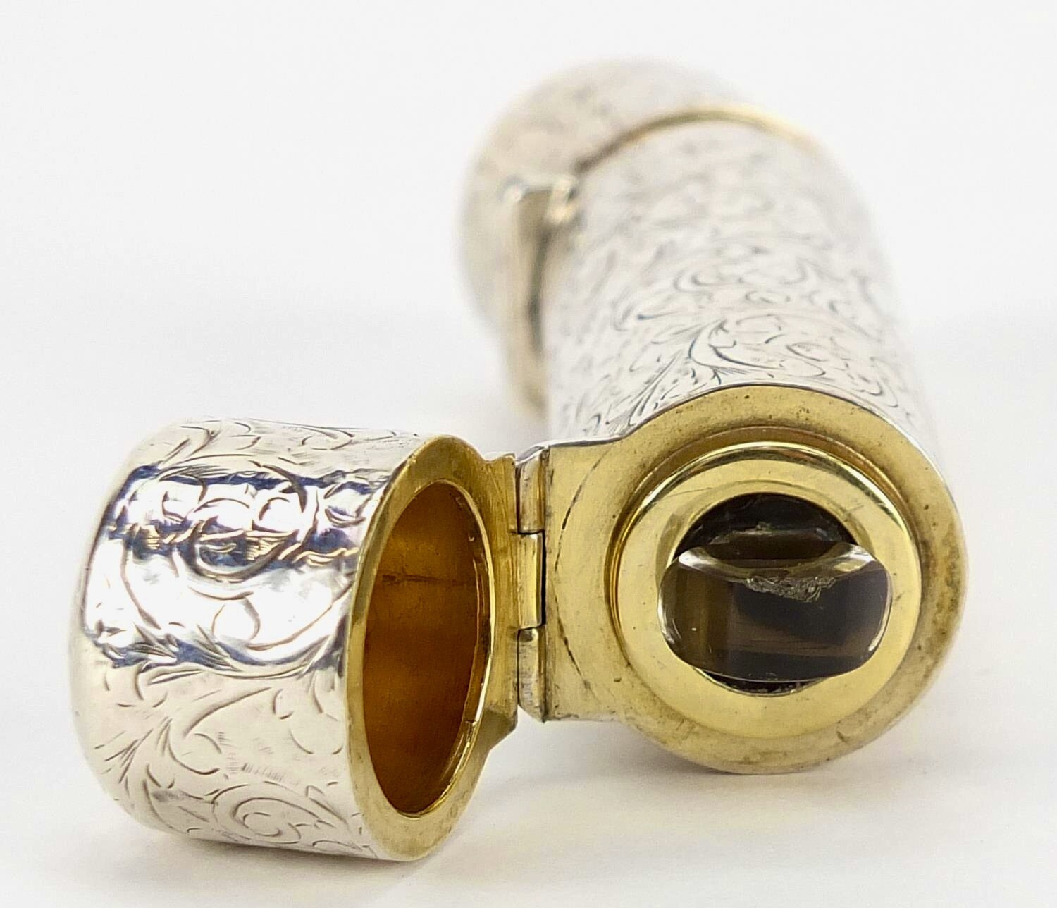 ANTIQUE STERLING SILVER VINAIGRETTE PERFUME SCENT BOTTLE 2-SIDED VERY RARE