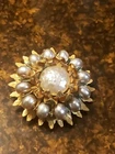 Vintage Signed Miriam Haskell Gold Baroque Faux Pearl Layered Flowers Pin Brooch