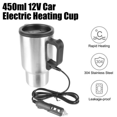 12V Electric Heating Car Kettle - 450ml Stainless Steel Thermal Mug for Travel12