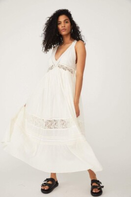 NEW FREE PEOPLE Sz S CARLA LACE MAXI DRESS EMBROIDERED TIERED MAXI IVORY |  eBay
