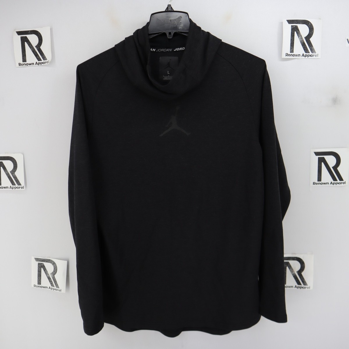 Men Nike Air Jordan Black Turtle Neck Hoodie Size Large Sweat