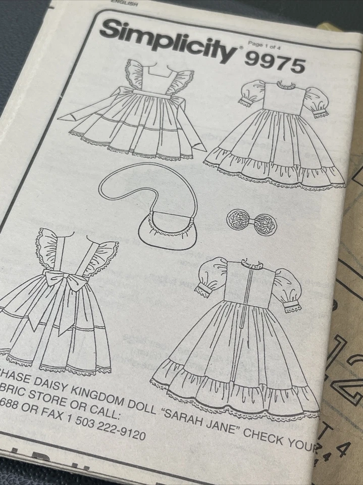 UNCUT Vintage 1995 Simplicity 9975 Daisy Kingdom Holiday Dress Pinafore & Purse - Image 3 of 4