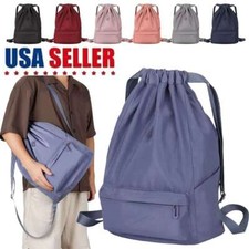 Drawstring Backpack Zipper Side Pocket Sport Gym Waterproof Cinch Sack Pack Bag