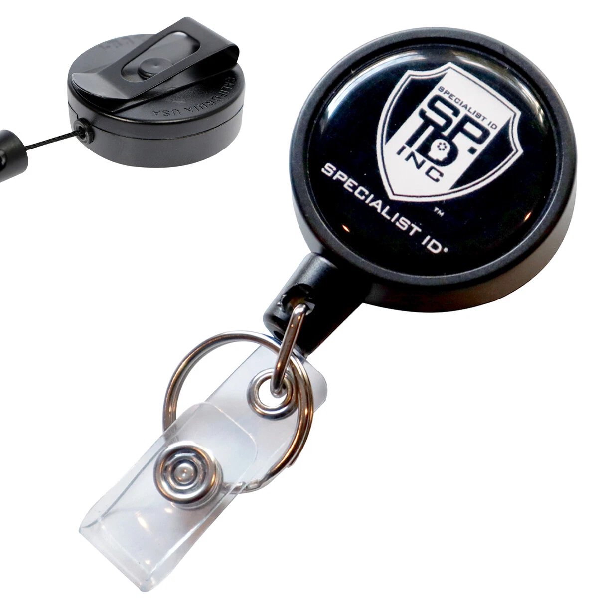 2 Heavy Duty Retractable Badge Reels w Metal Belt Clip Badge