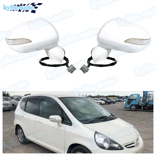 Pair LH&RH Turn Lamp Mirror Assembly 5-pin White paint For Honda Fit 2005-2008