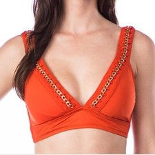 NWT Kenneth Cole V-Neck Plunge Chainlink Bikini Swimsuit Bikini Top Size Small