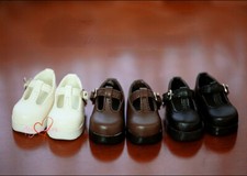 1/6yosd BJD Little PU Leather Shoes Round-toe Buckle Matte White/Brown/Black DZ