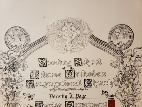 Antique Sunday School Certificate Melrose (MASS) Congregational Church 6/16/1912 - Picture 2 of 4