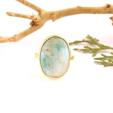 Amazing Larimar Ring Yellow Gold Plated Statement Collet Setting Adjustable Ring