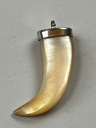 Carved Mother of Pearl Curved Horn w Silvertone Bail Pendant - 1.5 x 5/8th’s inc