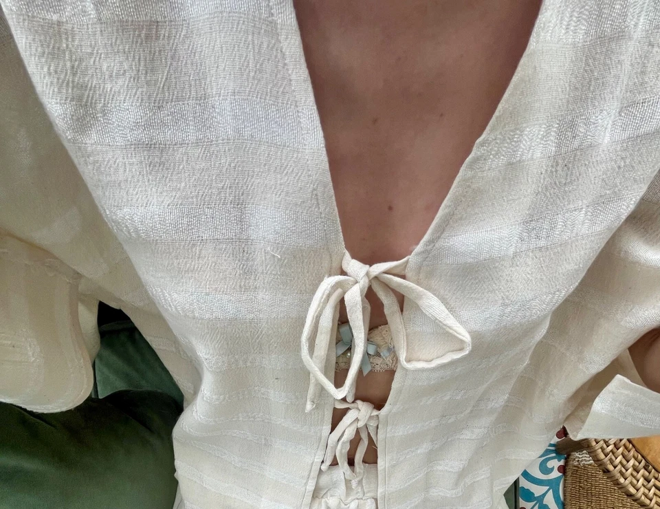 Organic Cotton Fabric By 2 Meters, Windowpane Pattern, Dobby Face Fabric. - Image 4 of 4