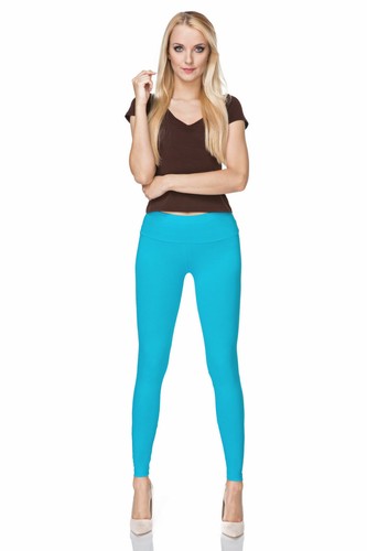 Women's Full Length High Waisted Cotton Leggings Plain Pants 8-20 UK Size LWP - Picture 37 of 102